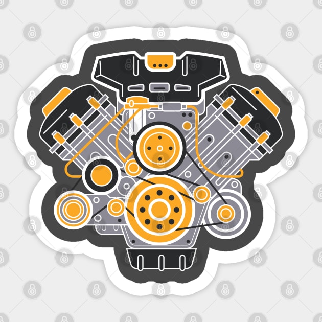 V8 Engine Diagram Sticker by funkymonkeytees